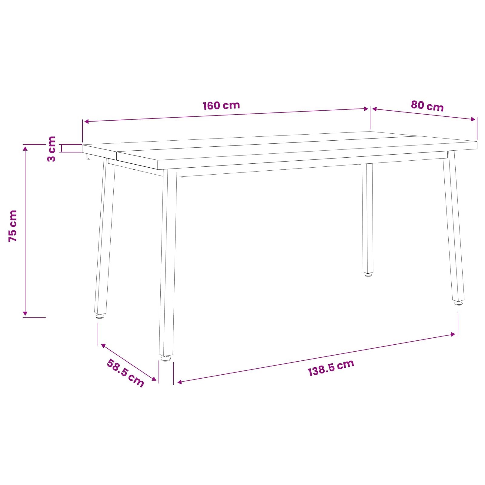 Quadratischer Esstisch 160 x 80 x 75 cm Massivholz Akazie Natur