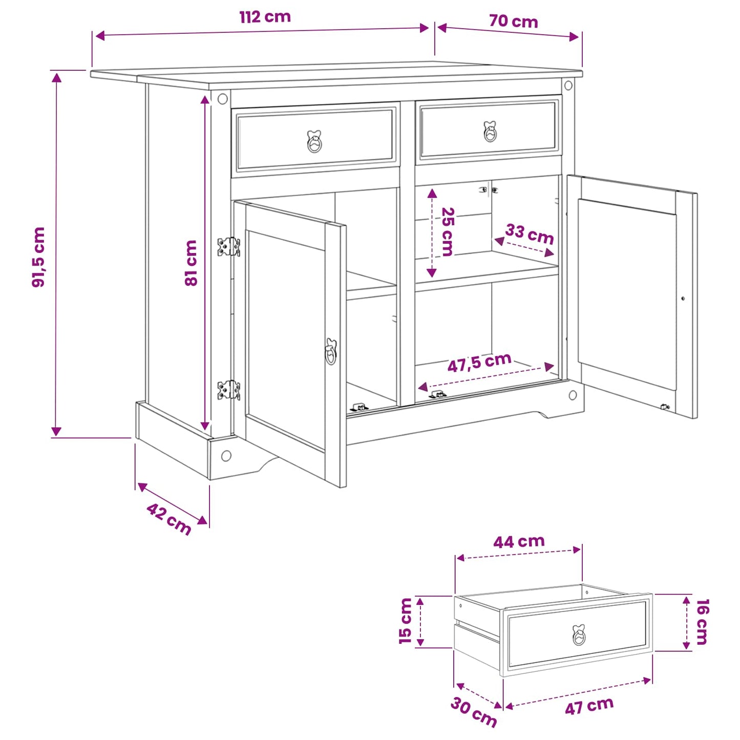 Kücheninsel Set 2 stk. Weiß und Honigwachs 112 x 70 x 91,5 cm