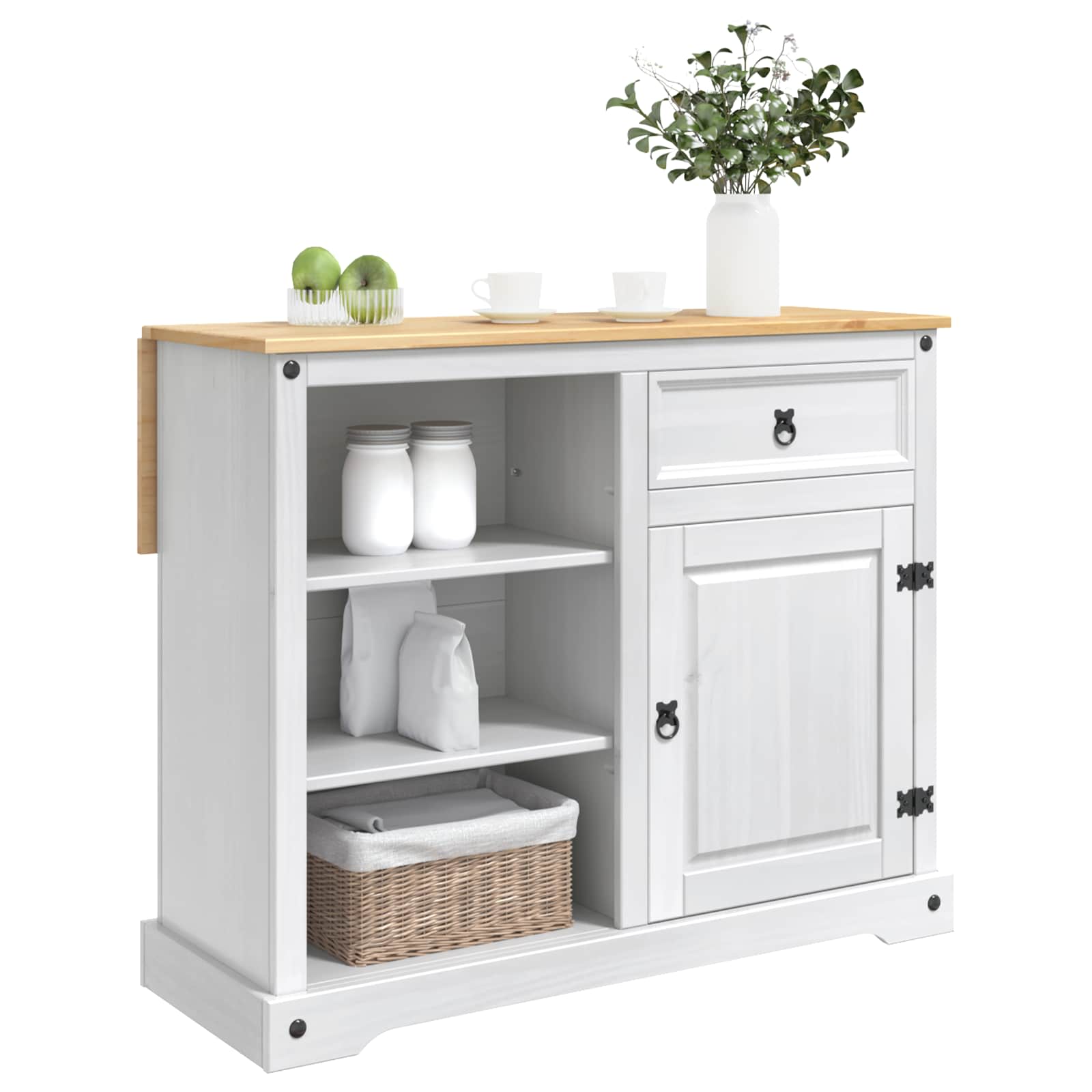 Kücheninsel Set 2 stk. Weiß und Honigwachs 112 x 70 x 91,5 cm
