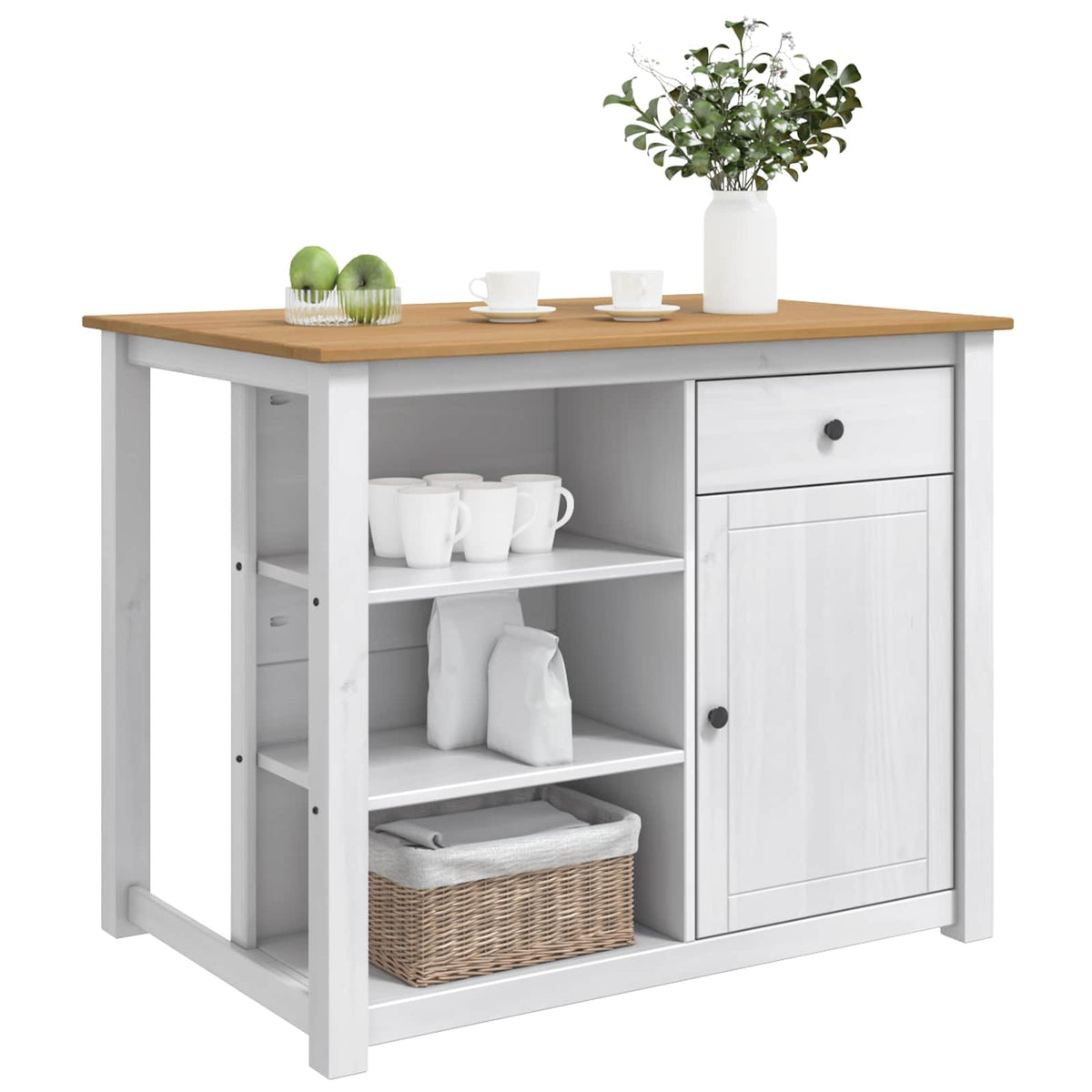 Kücheninsel Set PANAMA Weiß und Honigwachs 112 x 77 x 90 cm