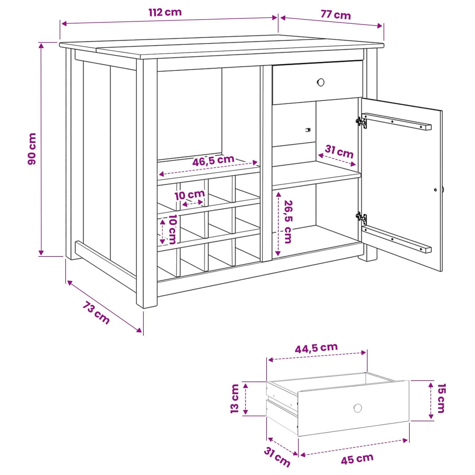Kücheninsel Set 2 stk. PANAMA Honigwachs 112 x 77 x 90 cm