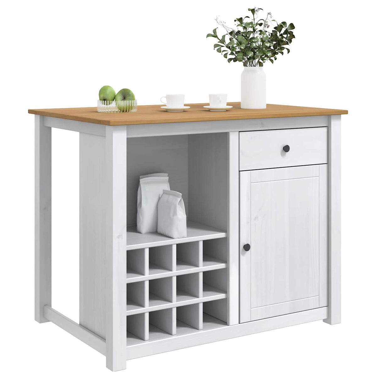 Kücheninsel Set PANAMA Weiß und Honigwachs 112 x 77 x 90 cm