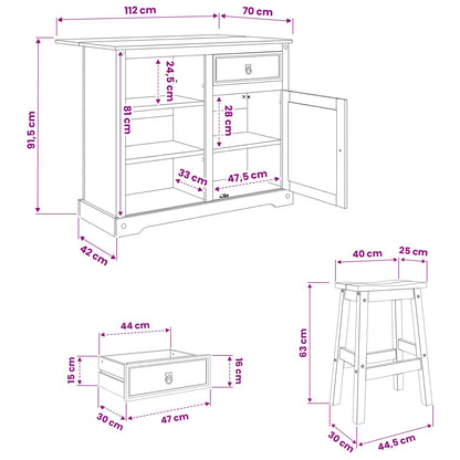 Kücheninsel Set 3 stk. Honigwachs 112 x 70 x 91,5 cm