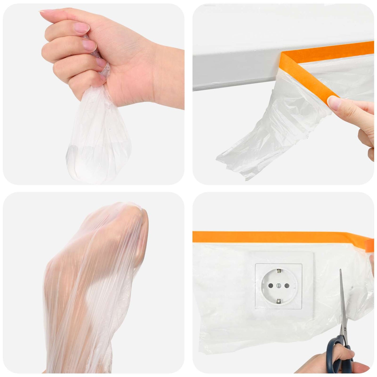 Staubschutzfolie mit Klebeband 12 stk. Transparent 55 x 3300 cm