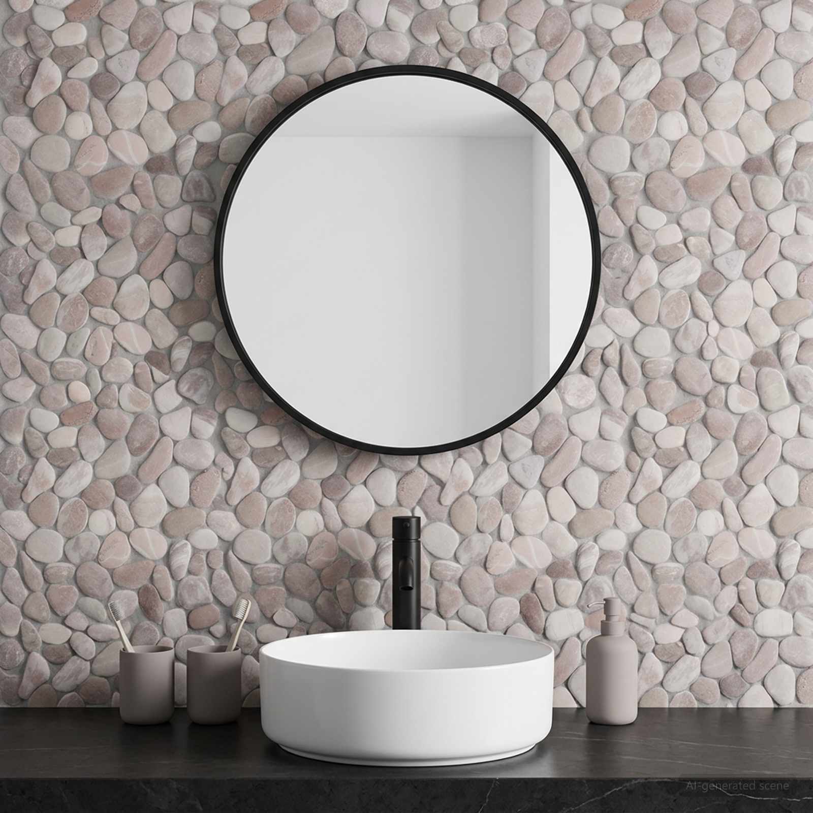 Kieselplatten Beige und Blassrosa 30 x 30 cm Flusskiesel