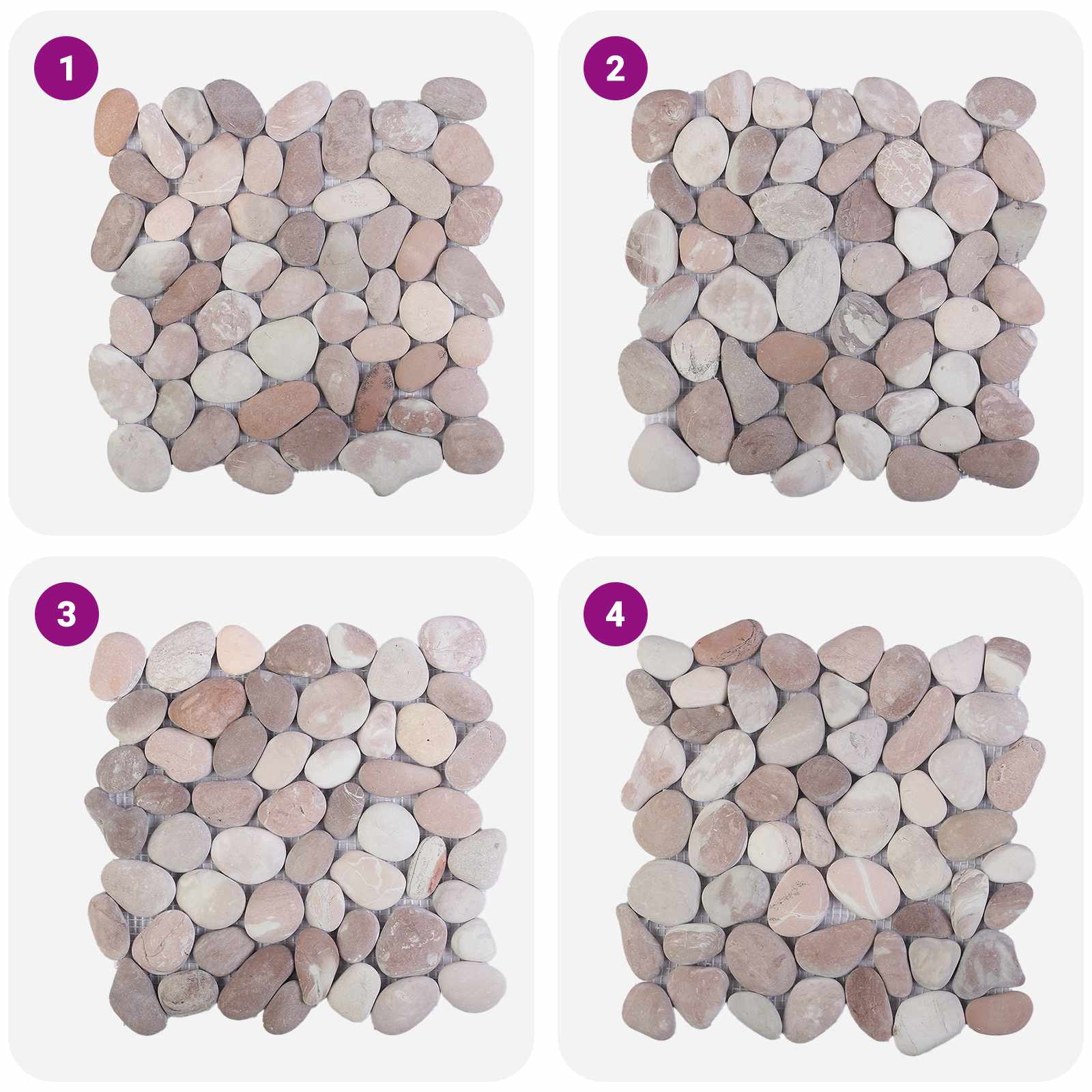 Kieselplatten Beige und Blassrosa 30 x 30 cm Flusskiesel