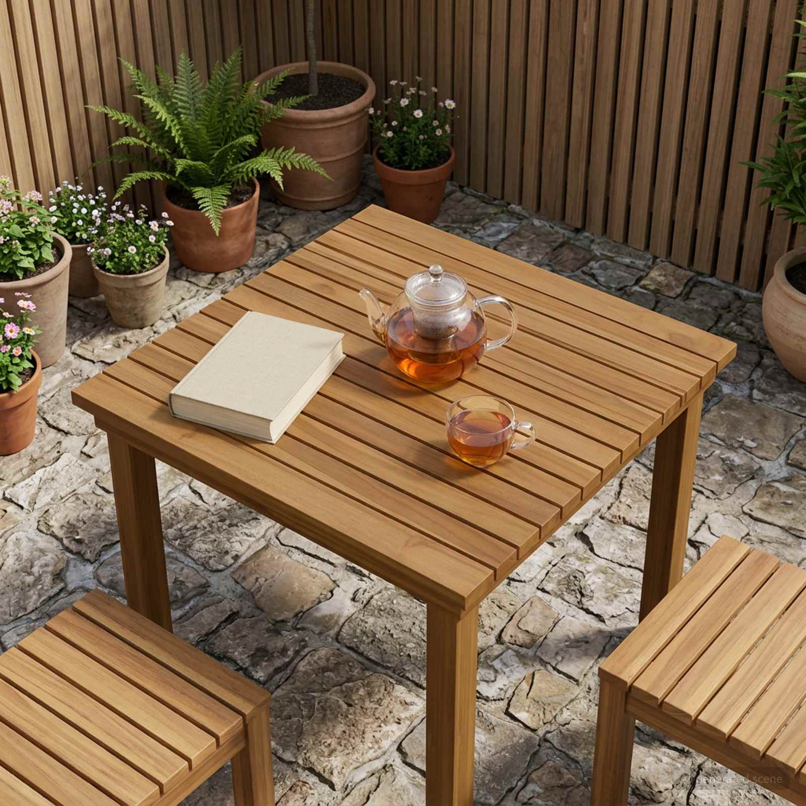 Tischplatte 60 x 60 x 3,5 cm Quadratisch Massives Teakholz