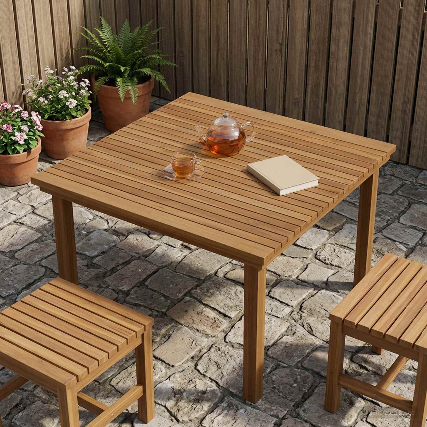 Tischplatte 90 x 90 x 3,5 cm Quadratisch Massives Teakholz