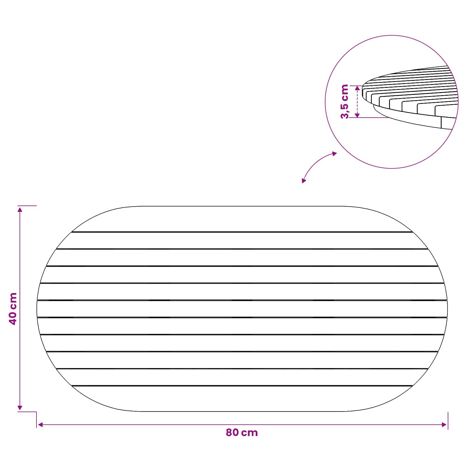 Tischplatte 80 x 40 x 3,5 cm Oval Massives Teakholz Natur