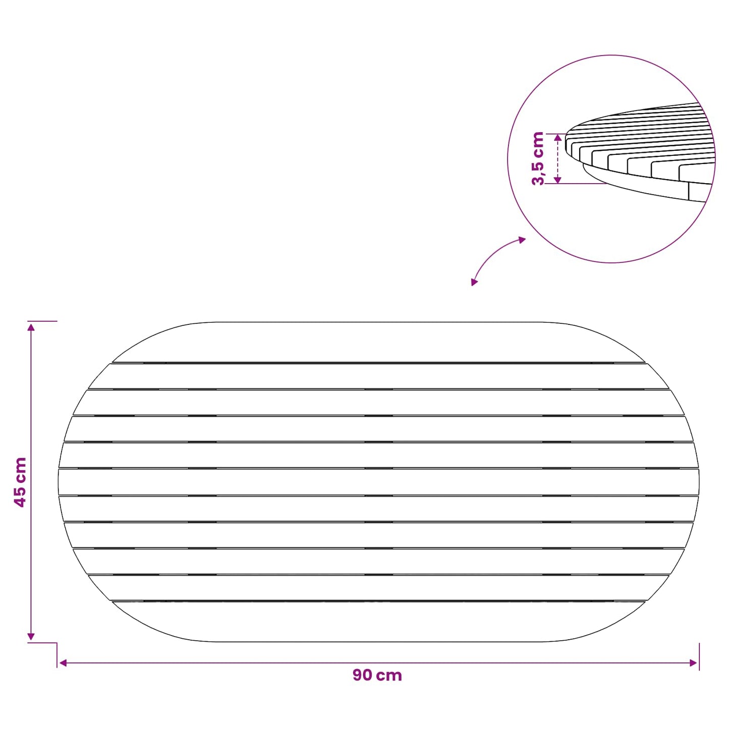 Tischplatte 90 x 45 x 3,5 cm Oval Massives Teakholz Natur