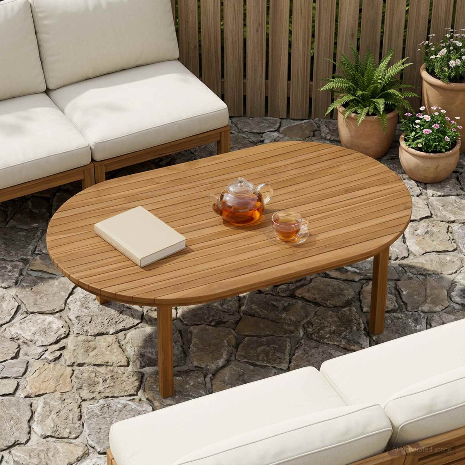 Tischplatte 120 x 70 x 3,5 cm Oval Massives Teakholz Natur