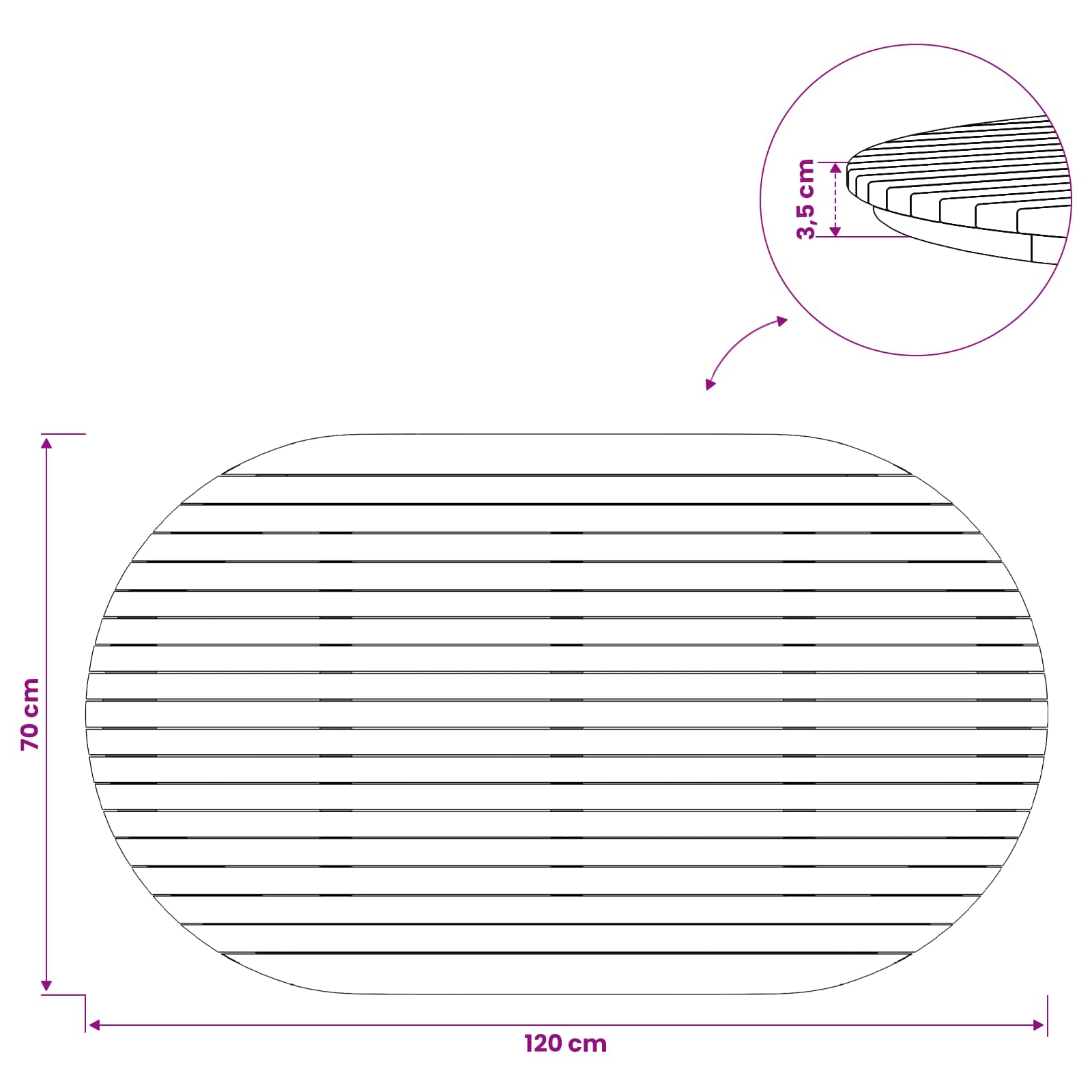 Tischplatte 120 x 70 x 3,5 cm Oval Massives Teakholz Natur