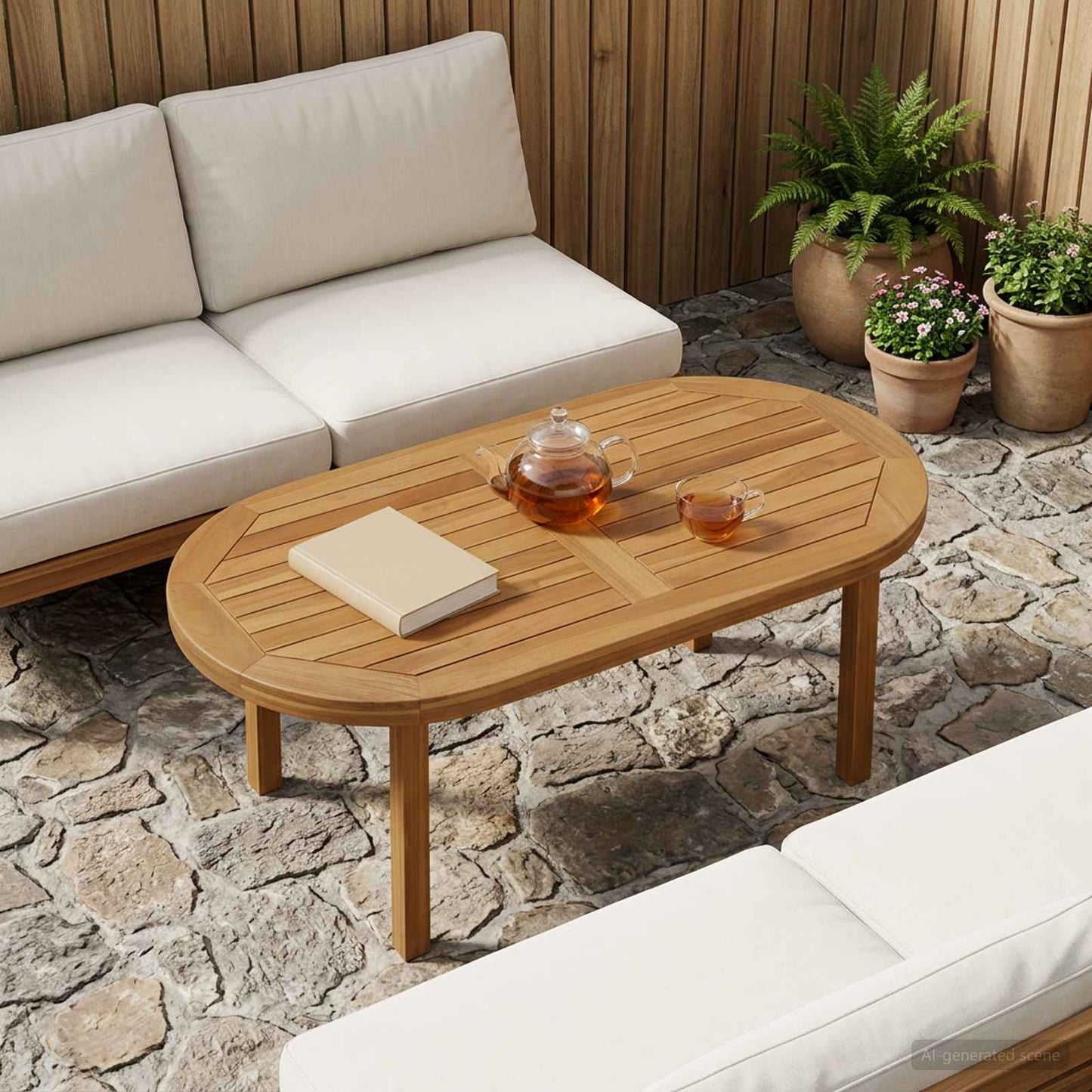 Tischplatte Oval Massives Teakholz Natur