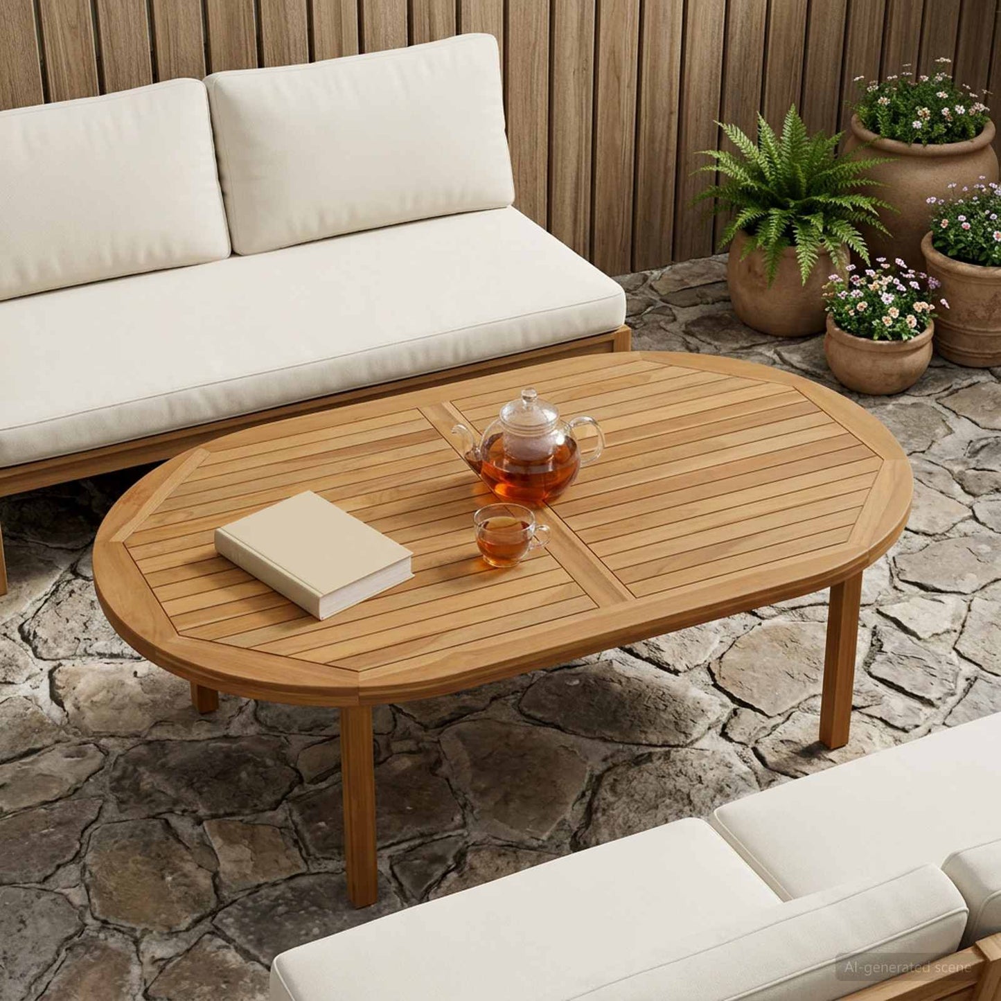 Tischplatte Oval Massives Teakholz Natur