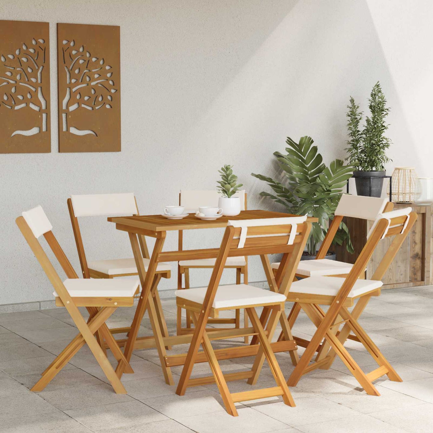 Außen Bistro-Stühle 6 stk. Cremeweiß Massivholz Akazie