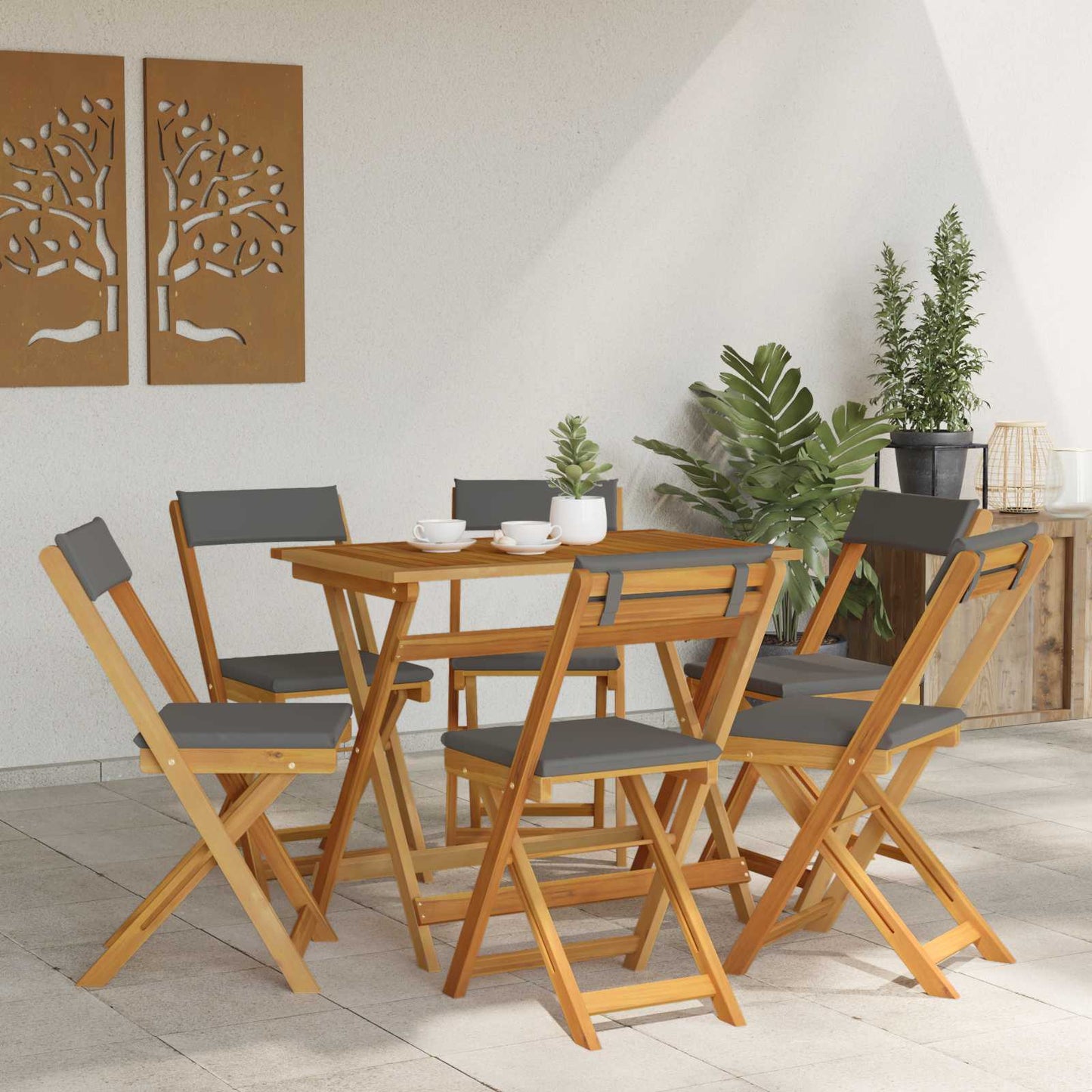 Außen Bistro-Stühle 6 stk. Dunkelgrau Massivholz Akazie