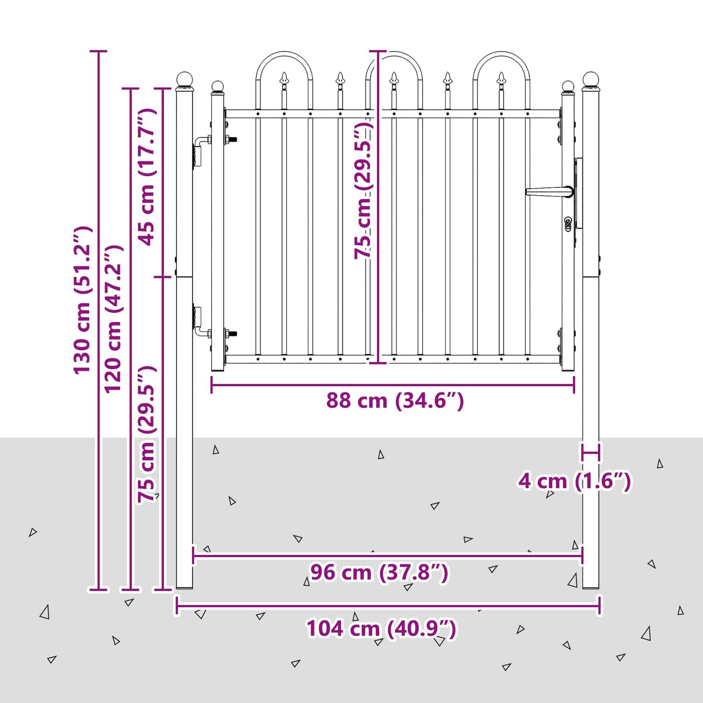 Zauntor DRONTEN 100 x 75 cm Metall Schwarz Abschließbar