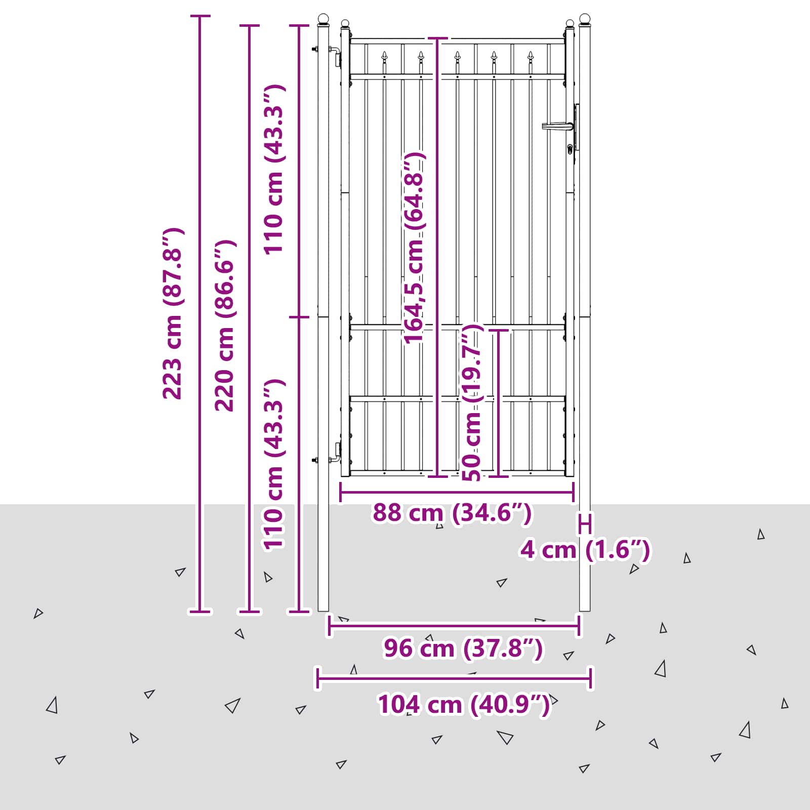 Zauntor BAARLO 100 x 175 cm Metall Schwarz Abschließbar