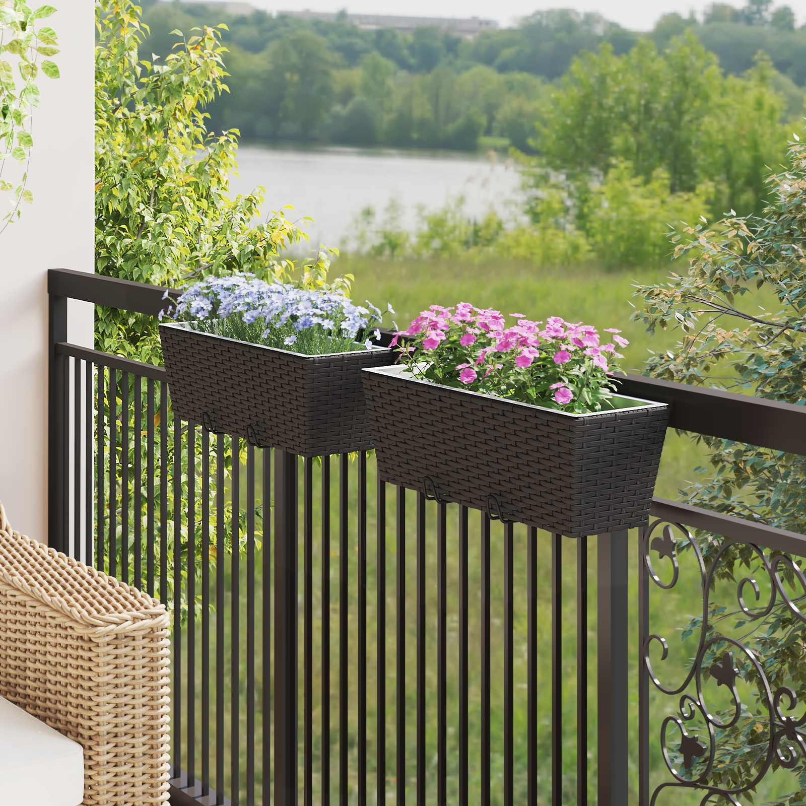 Balkon 2 Stk. Schwarz 50 x 17 x 17 cm Metall