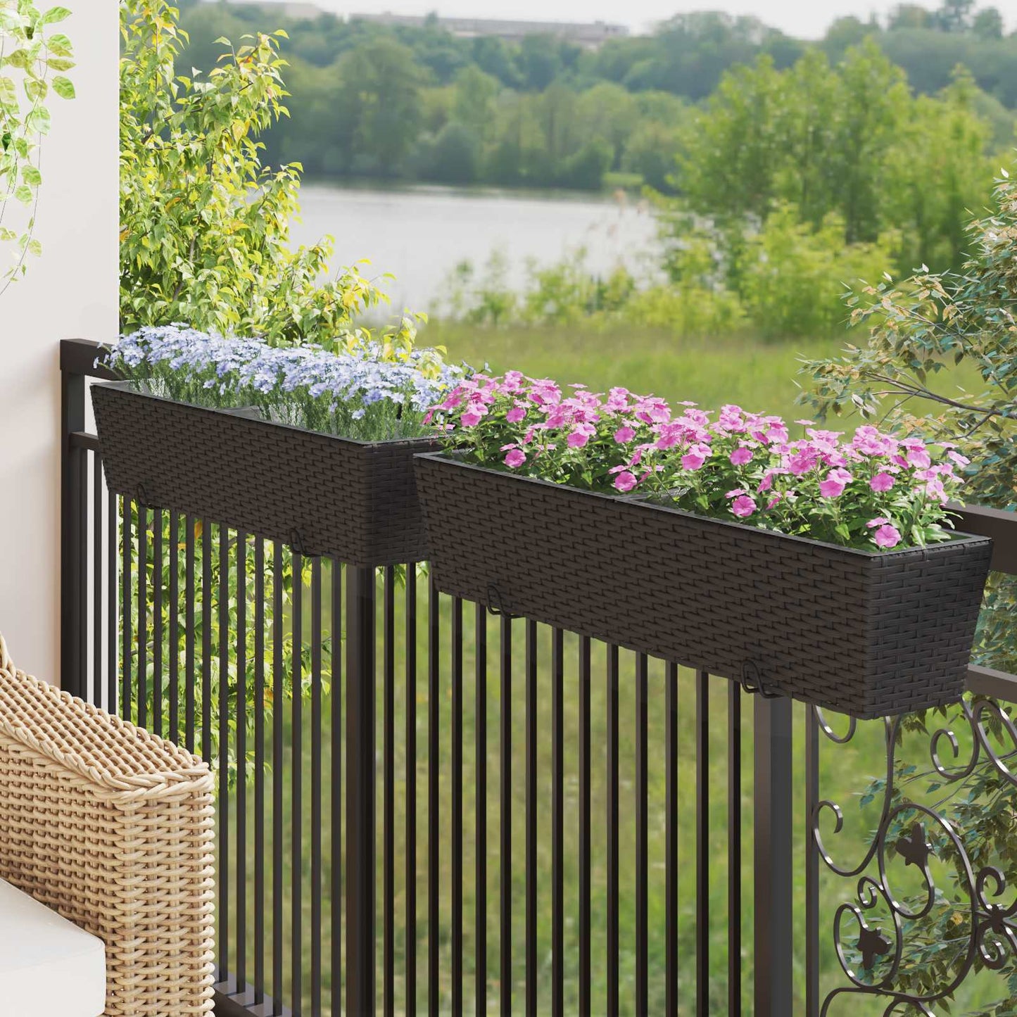 Balkon 2 stk. Schwarz 80 x 17 x 17 cm Metall