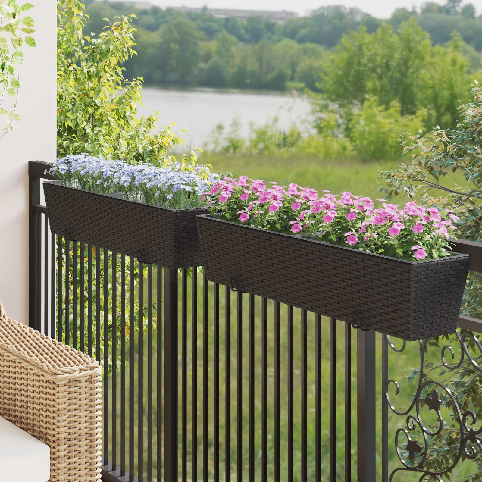 Balkon 2 stk. Schwarz 80 x 17 x 17 cm Metall
