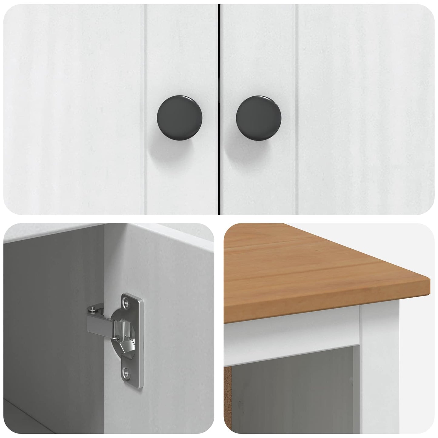 Mikrowellen-Sideboard PANAMA Weiß und Honigwachs Massiv-Kiefer