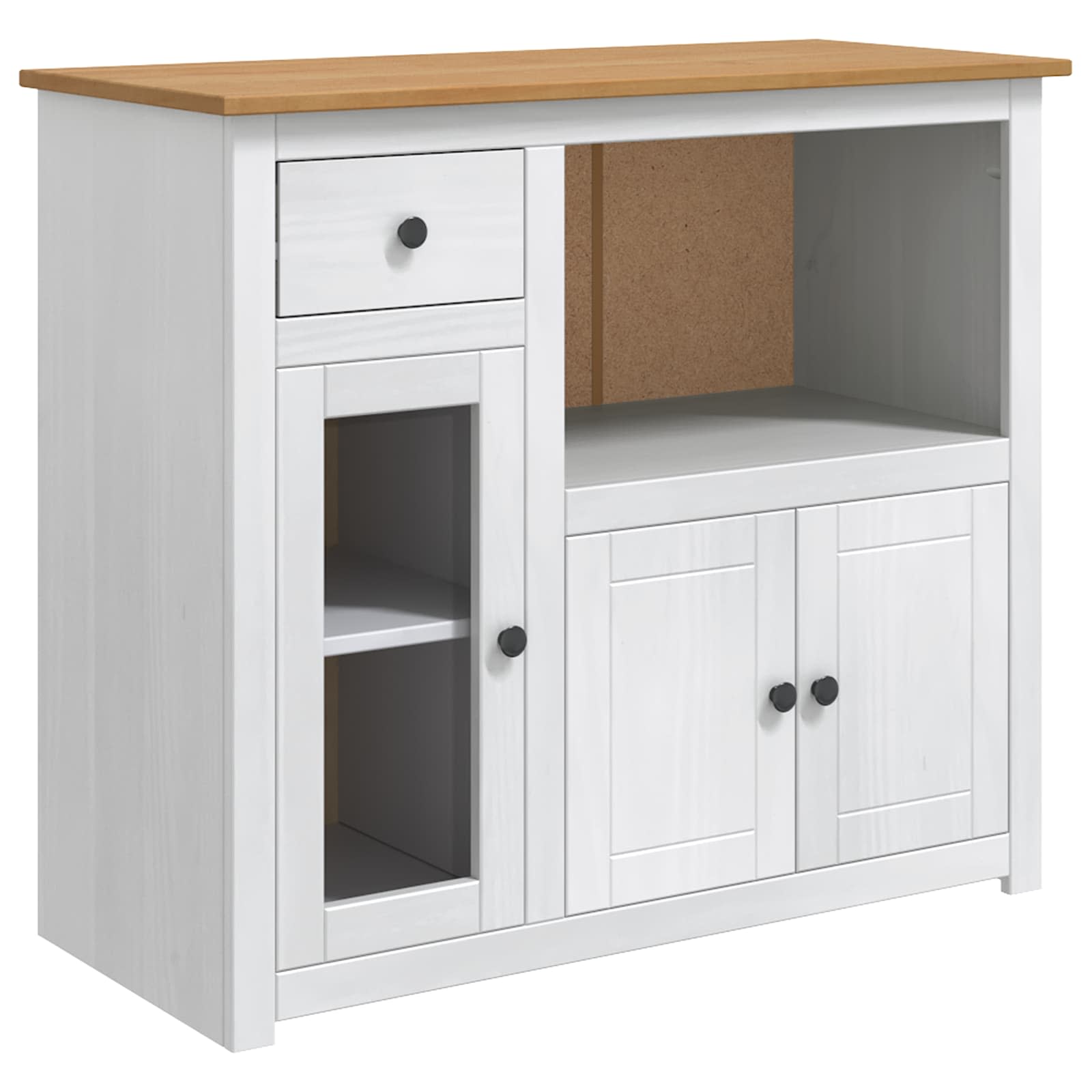 Mikrowellen-Sideboard PANAMA Weiß und Honigwachs Massiv-Kiefer