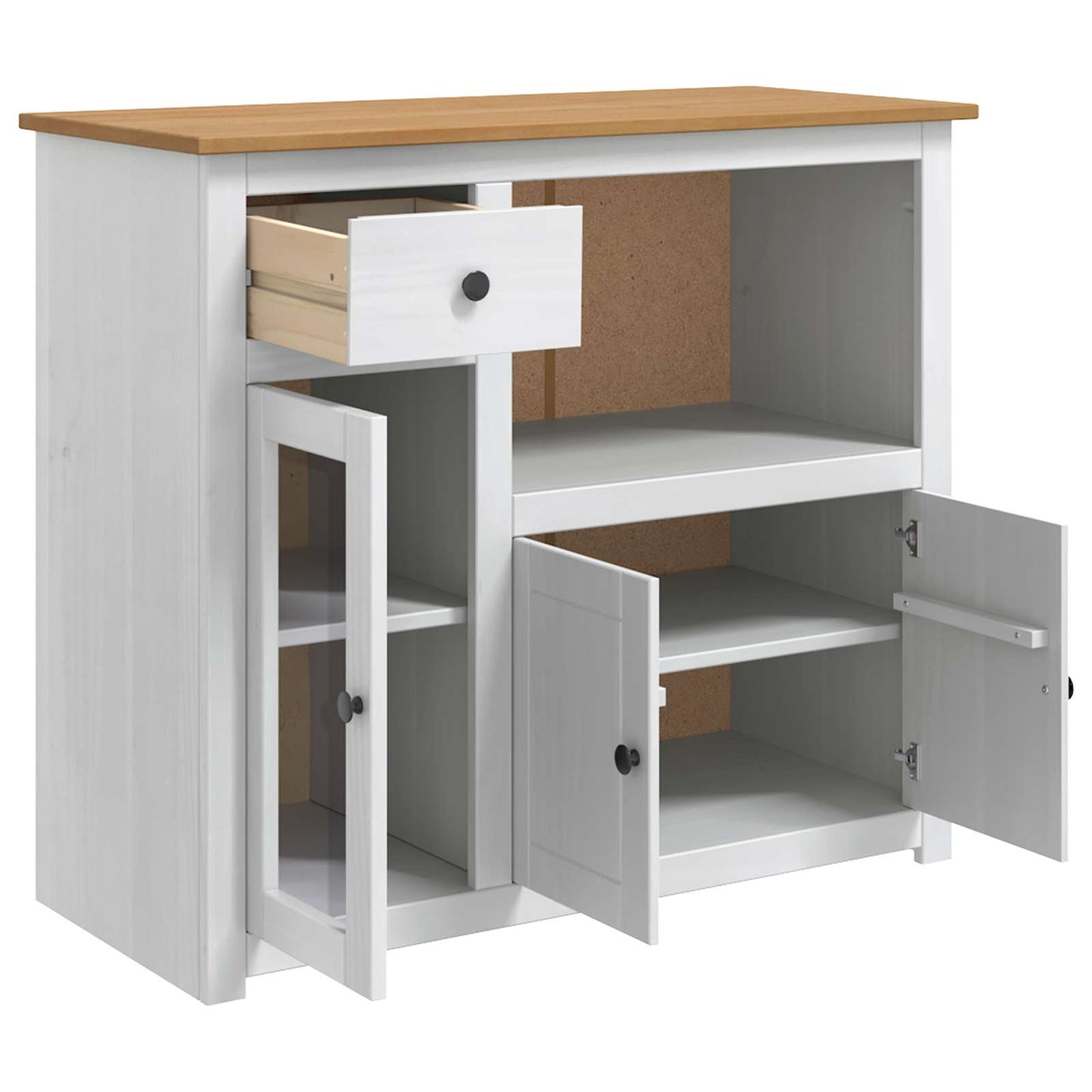 Mikrowellen-Sideboard PANAMA Weiß und Honigwachs Massiv-Kiefer