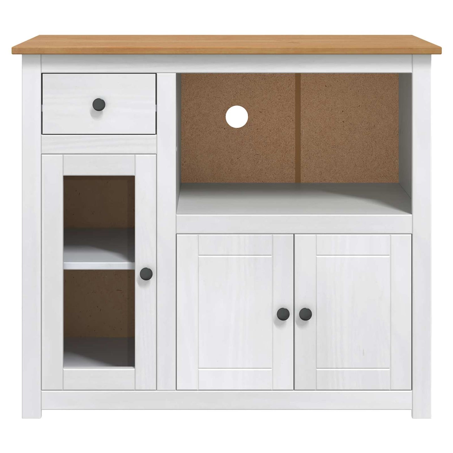 Mikrowellen-Sideboard PANAMA Weiß und Honigwachs Massiv-Kiefer