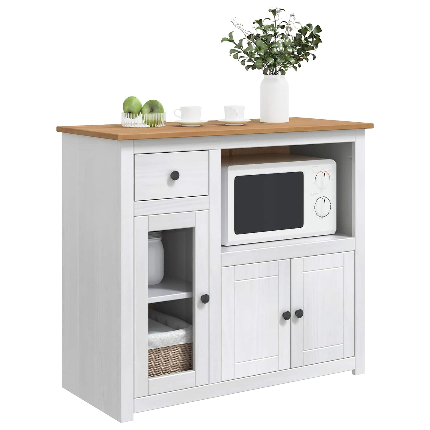 Mikrowellen-Sideboard PANAMA Weiß und Honigwachs Massiv-Kiefer
