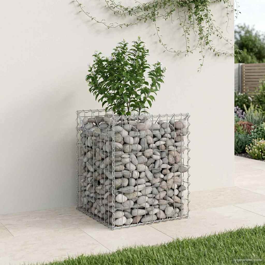 Gabionen-Hochbeet 50 x 50 x 60 cm Verzinkter Stahl Silber