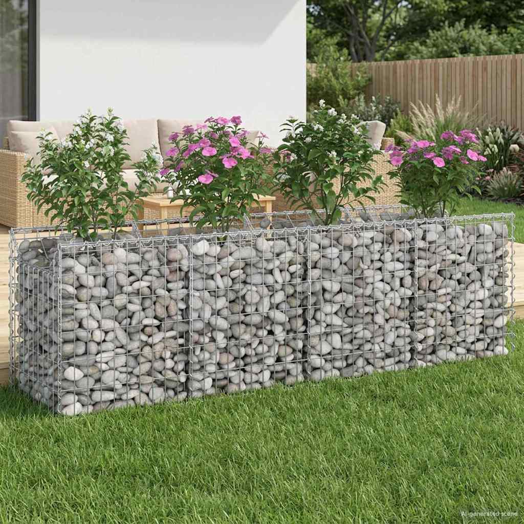 Gabionen-Hochbeet 200 x 50 x 60 cm Verzinkter Stahl Silber