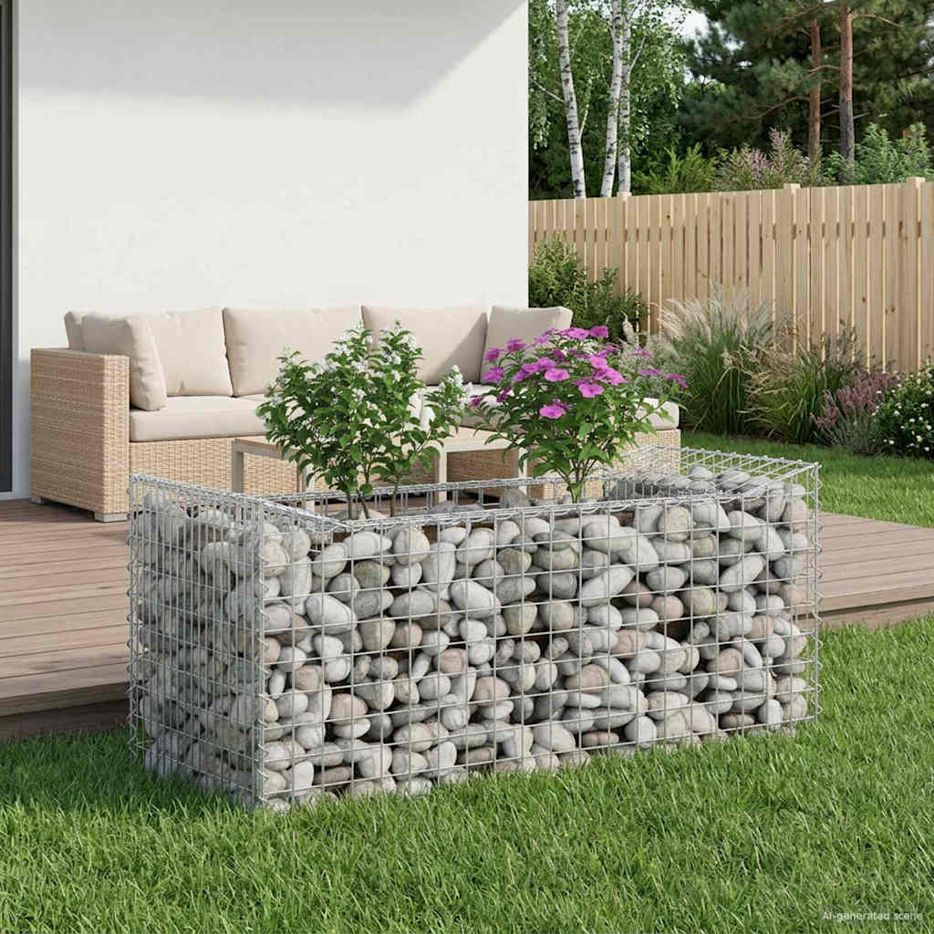 Gabionen-Hochbeet 50 x 100 x 60 cm Verzinkter Stahl Silber