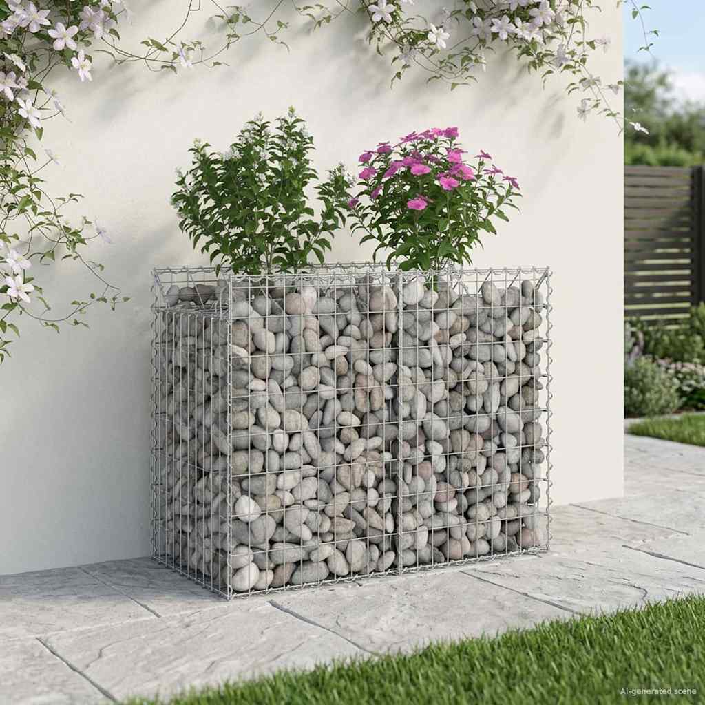 Gabionen-Hochbeet 100 x 50 x 80 cm Verzinkter Stahl Silber