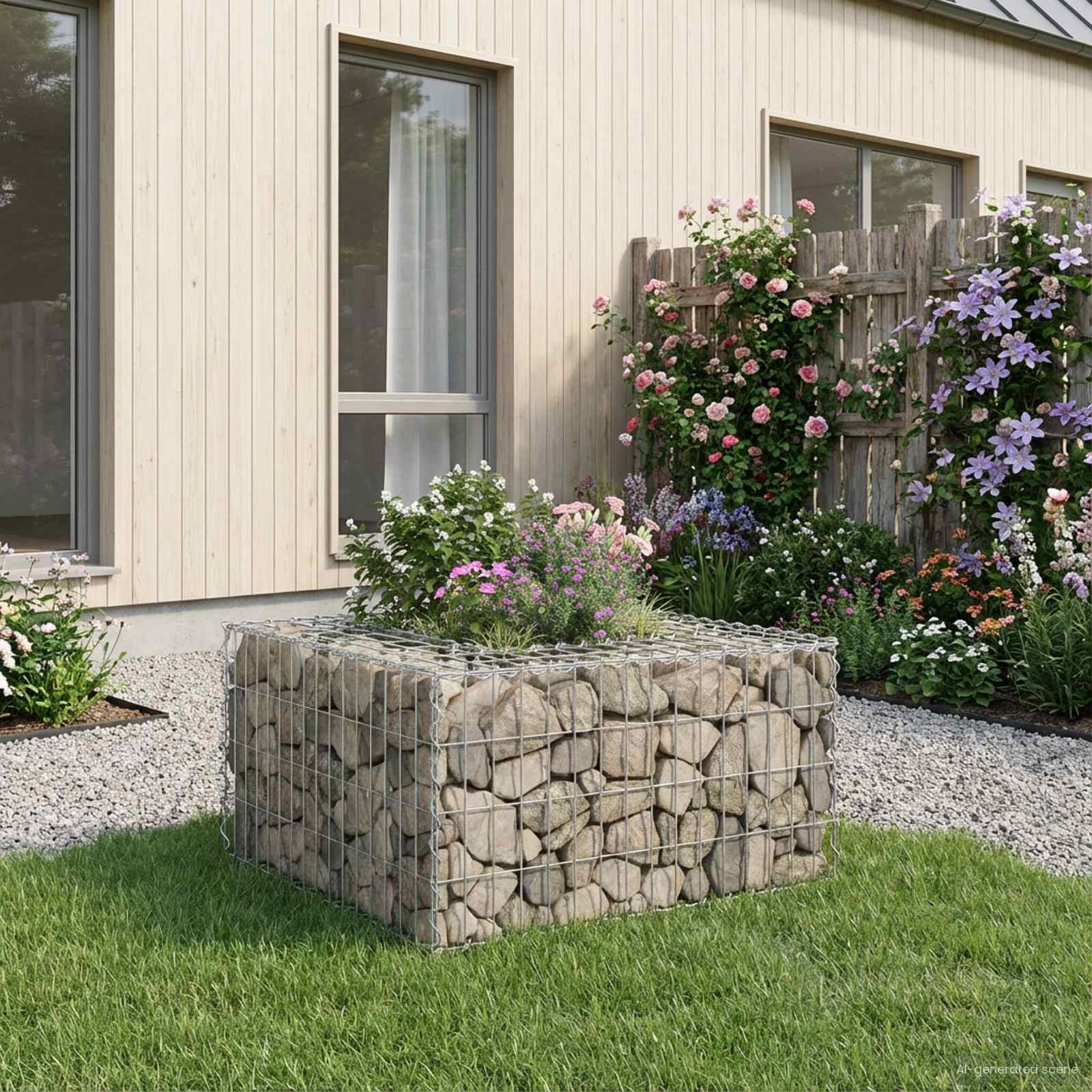Gabionen Hochbeet 80 x 80 x 40 cm Verzinkter Stahl Silber
