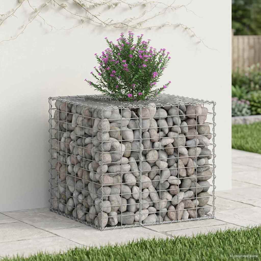 Gabionen-Hochbeet 60 x 60 x 55 cm Verzinkter Stahl Silber