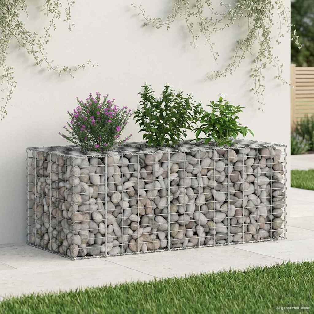 Gabionen-Hochbeet 140 x 60 x 55 cm Verzinkter Stahl Silber