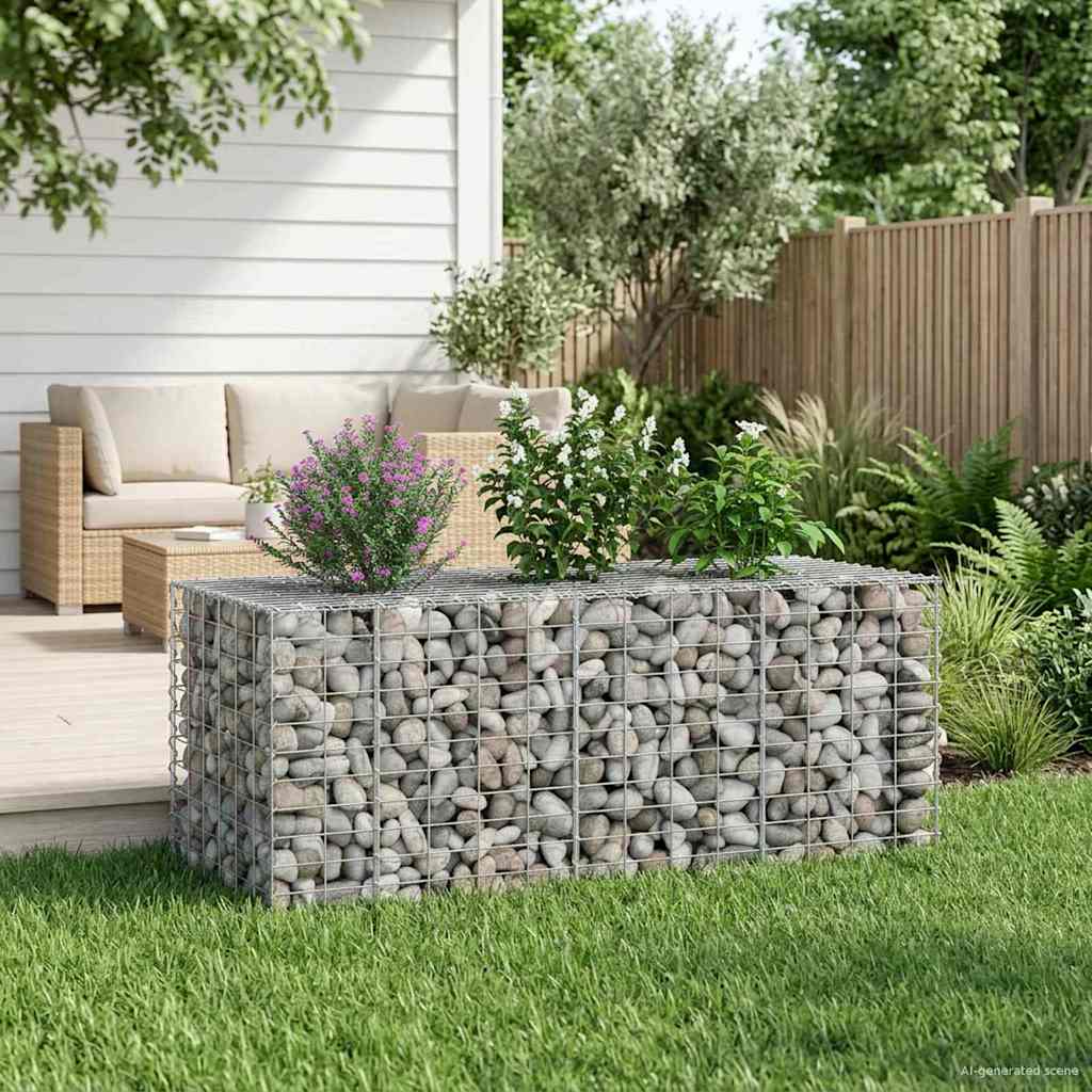 Gabionen-Hochbeet 140 x 60 x 55 cm Verzinkter Stahl Silber