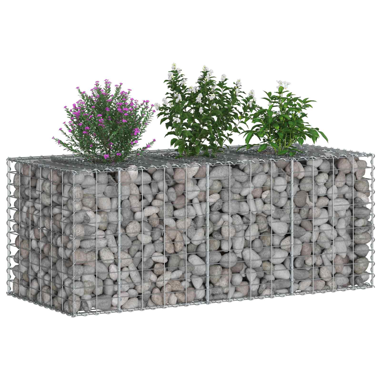 Gabionen-Hochbeet 140 x 60 x 55 cm Verzinkter Stahl Silber
