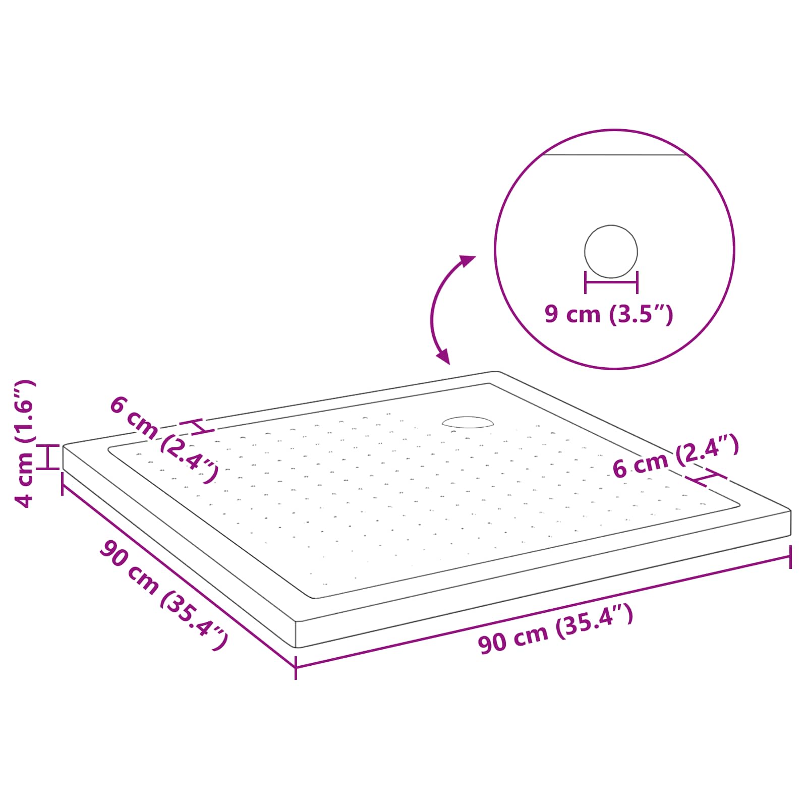 Duschbodenablage mit Punkten 90 x 90 x 4 cm ABS Schwarz