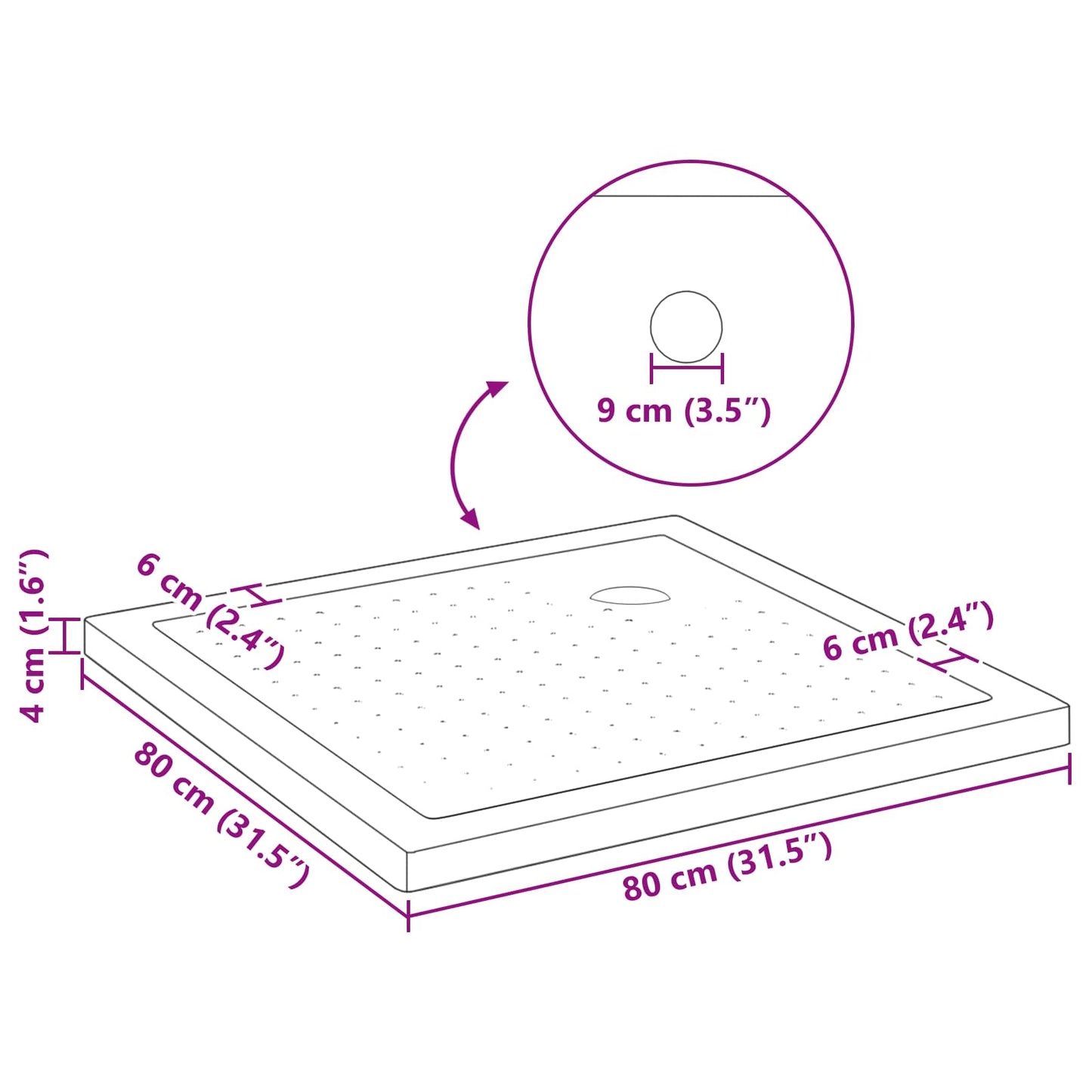 Duschbodenablage mit Punkten 80 x 80 x 4 cm ABS Schwarz