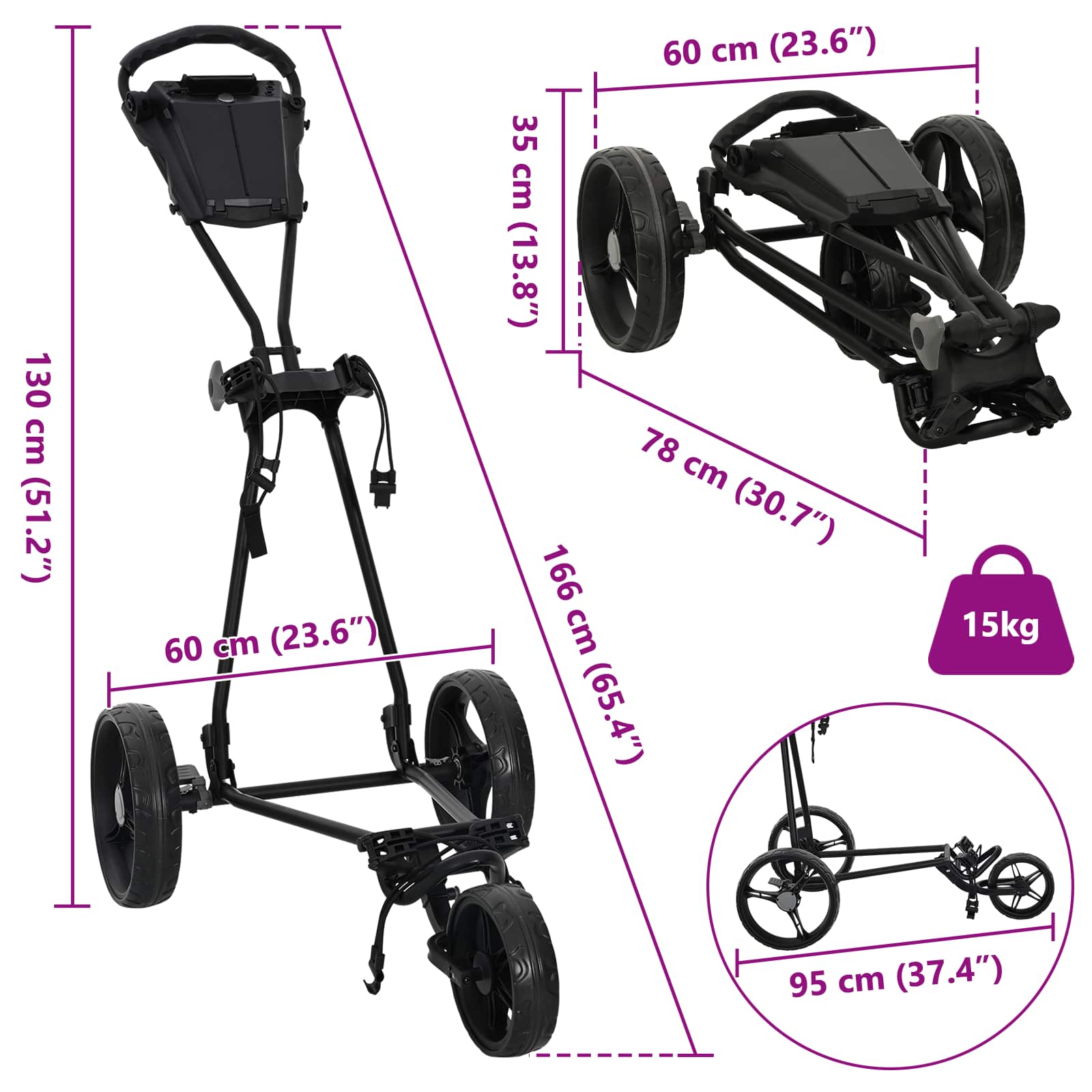 Golf-Dolly Schwarz Eisen Klappbar