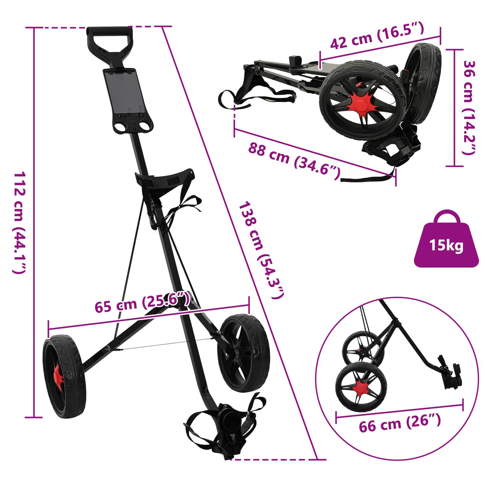 Golf-Dolly Schwarz Eisen Klappbar
