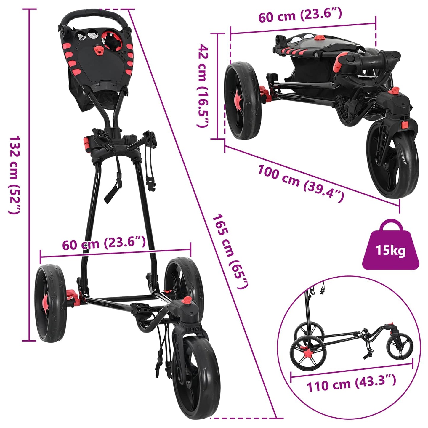 Golf-Dolly Schwarz Eisen Klappbar