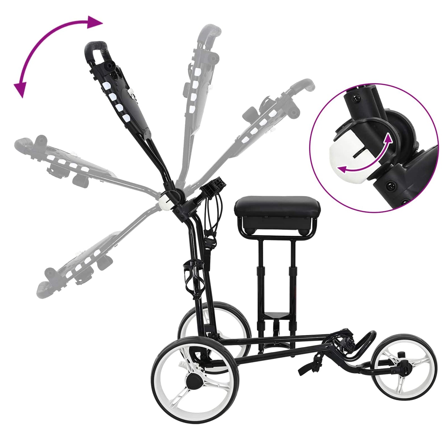 Golf-Trolley mit Sitz Schwarz und Weiß Eisen Klappbar