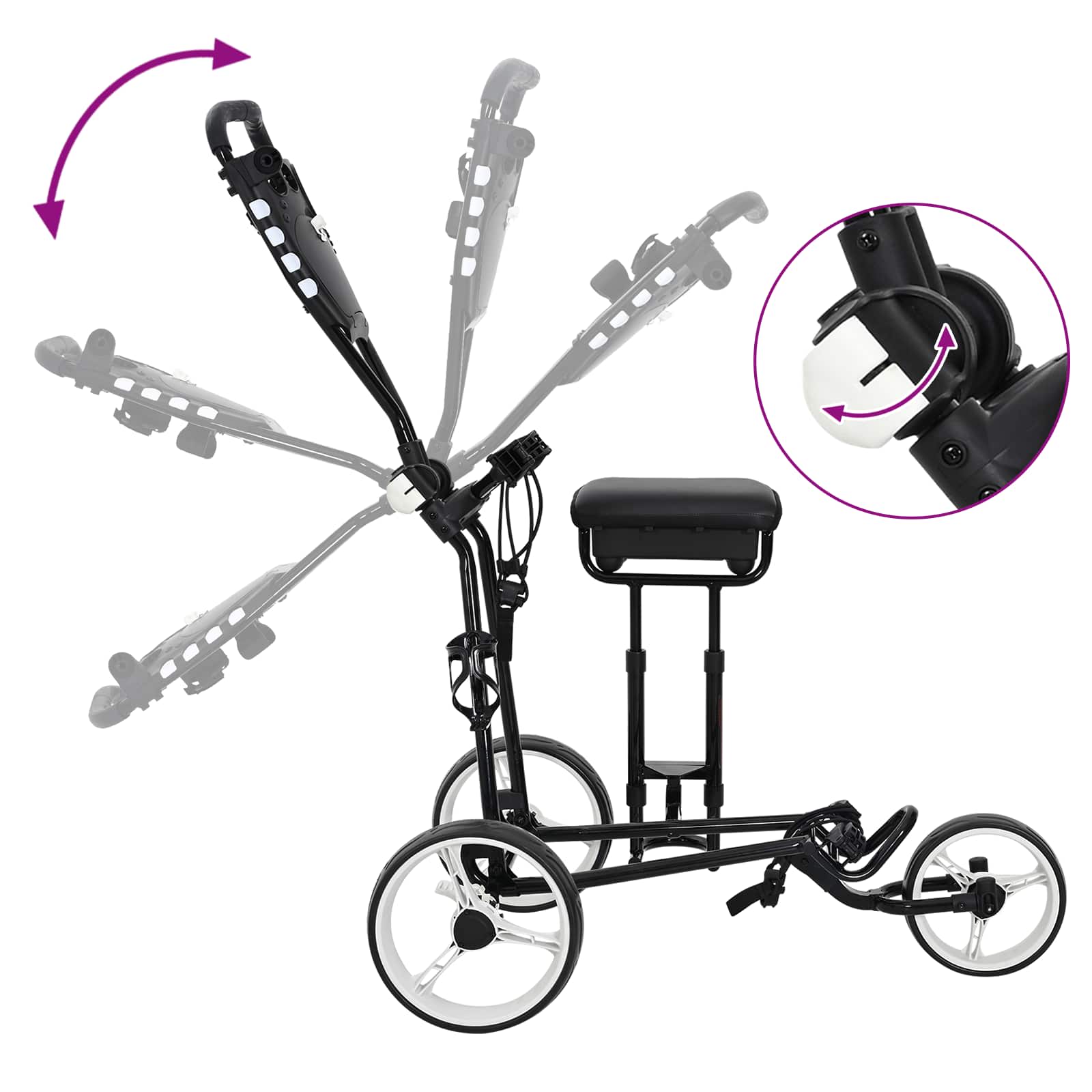 Golf-Trolley mit Sitz Schwarz und Weiß Eisen Klappbar