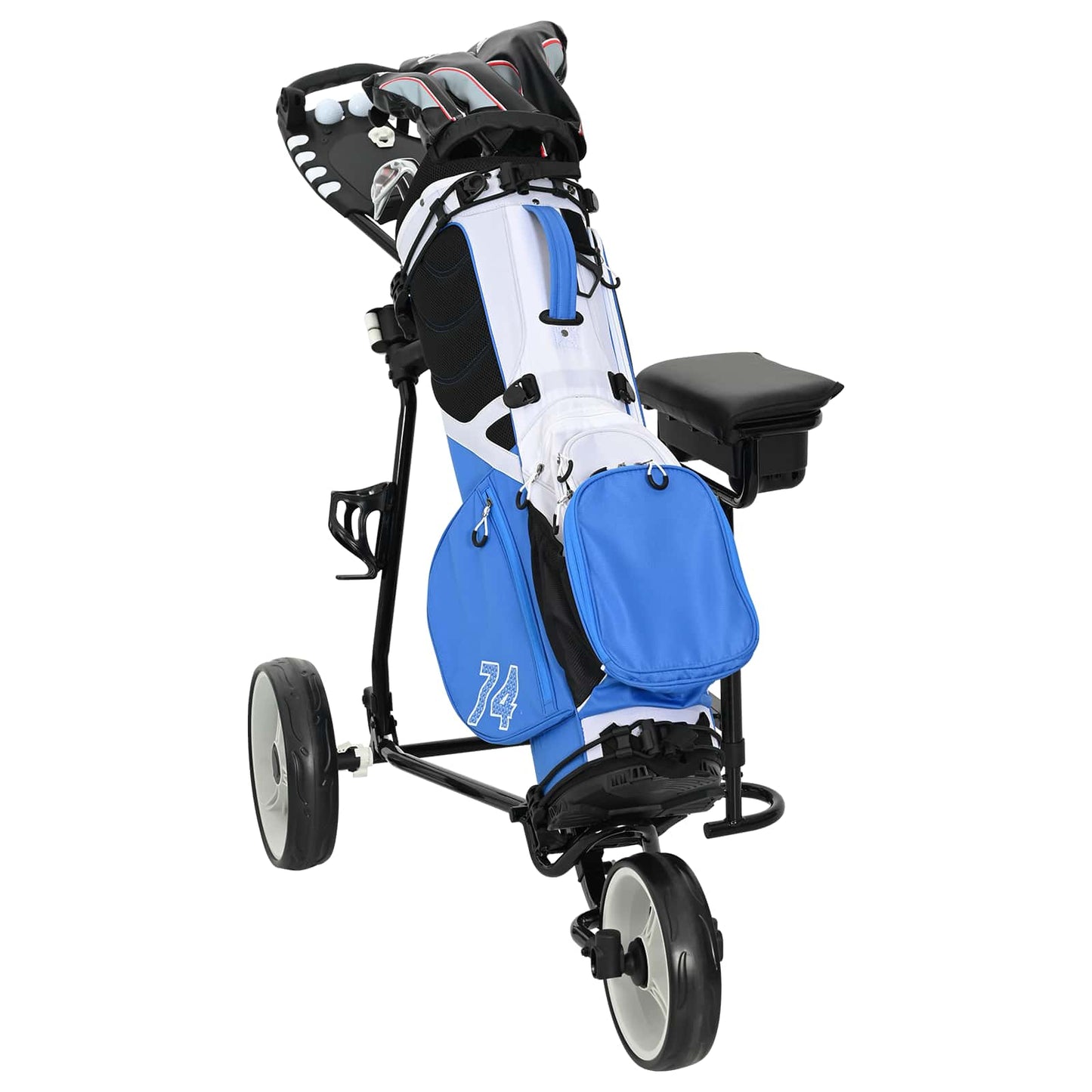 Golf-Trolley mit Sitz Schwarz und Weiß Eisen Klappbar