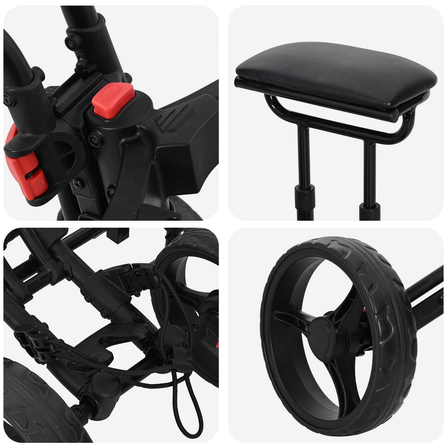 Golf-Trolley mit Sitz Schwarz Aluminium Klappbar