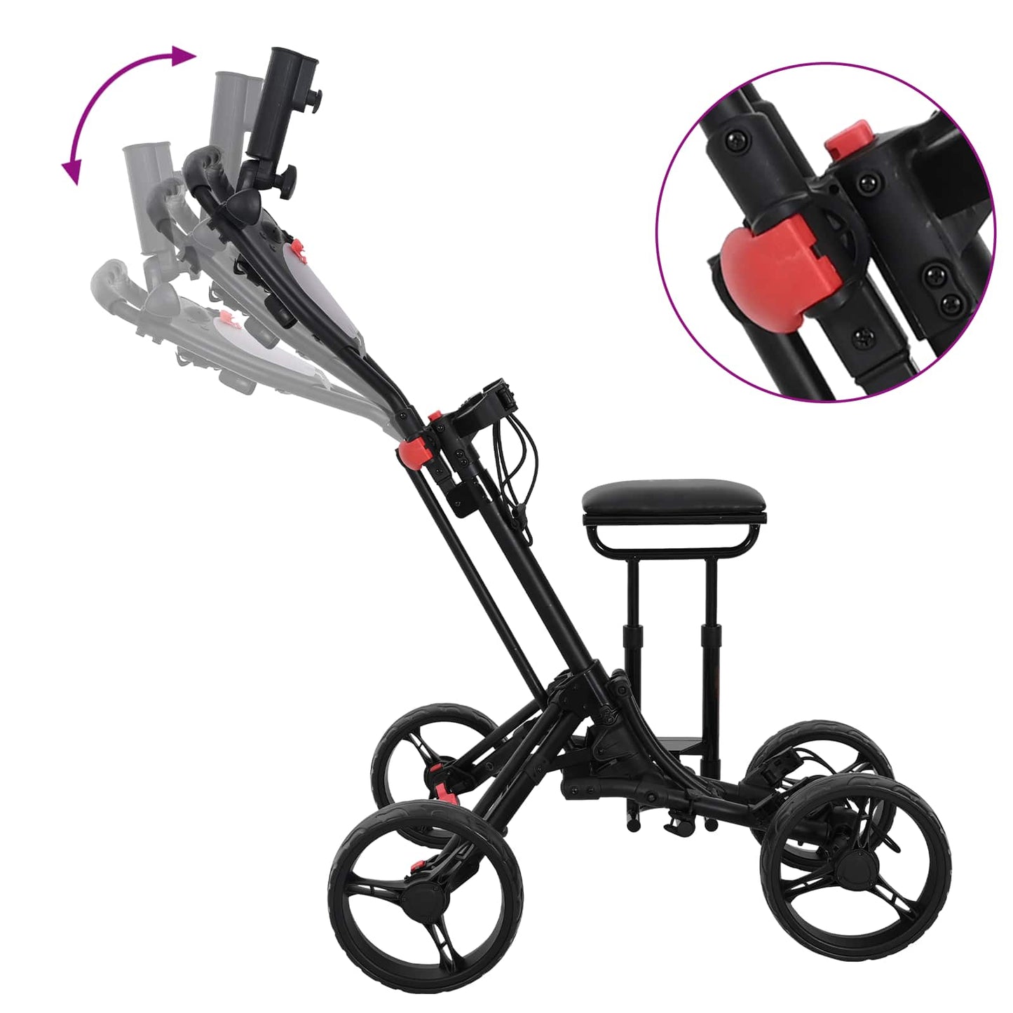 Golf-Trolley mit Sitz Schwarz Aluminium Klappbar