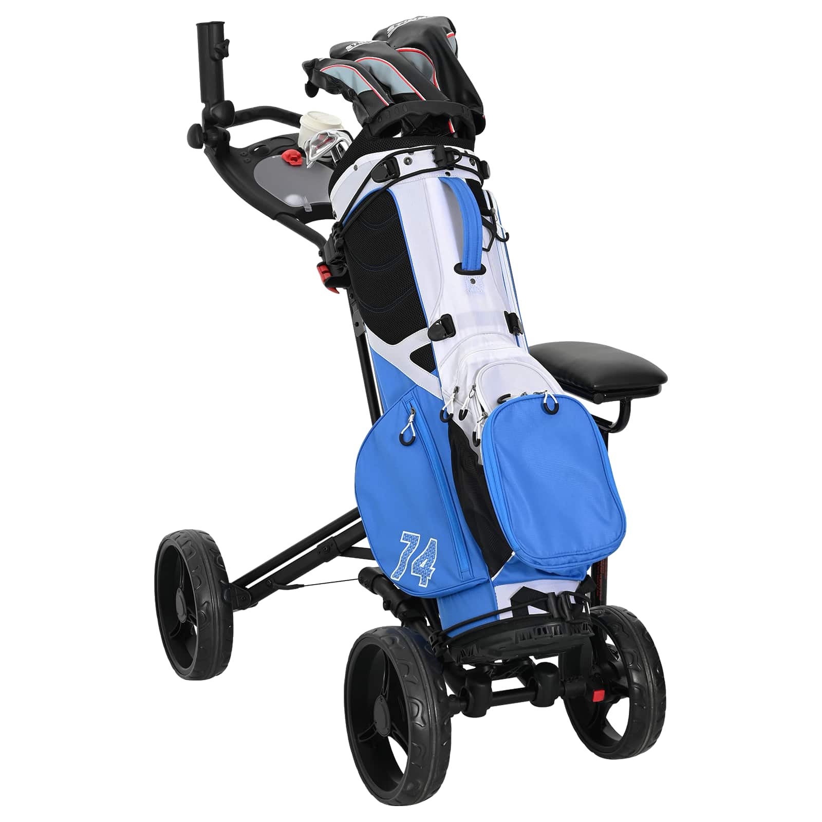Golf-Trolley mit Sitz Schwarz Aluminium Klappbar